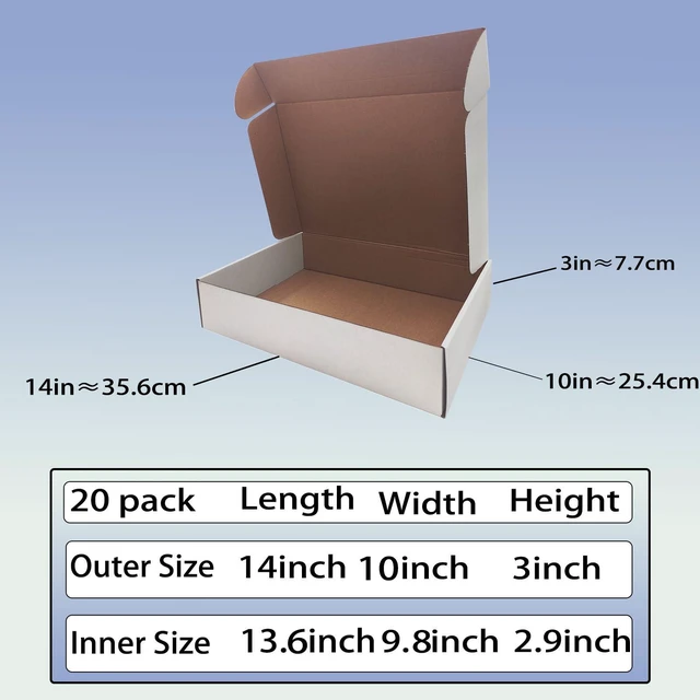 Alt view image 5 of 7 - 14x10x3 inch Shipping Boxes Set of 20, White Corrugated Cardboard Mailers Mailing Boxes Bulk for Birthday Wedding Party Book Literature Gift Giving, Mailers for Packaging and Shipping Small Business