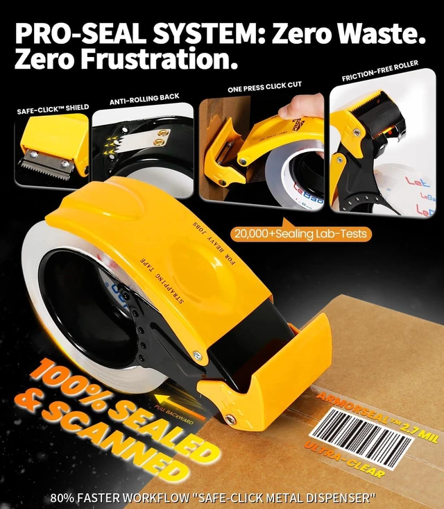 Alt view image 3 of 7 - Heavy Duty Packing Tape with Dispenser, Strong HD Clear Packaging Tape, 18 Rolls 1.88 in. x 60 yd. x 2.7MiL, Secure Sealing for Cardboard Moving Boxes Shipping Supplies