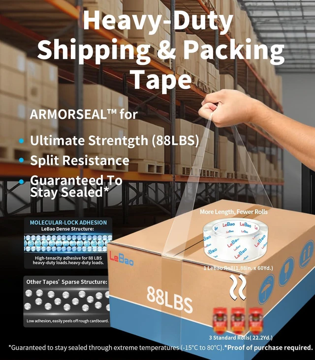 Alt view image 2 of 7 - Heavy Duty Packing Tape with Dispenser, Strong HD Clear Packaging Tape, 18 Rolls 1.88 in. x 60 yd. x 2.7MiL, Secure Sealing for Cardboard Moving Boxes Shipping Supplies
