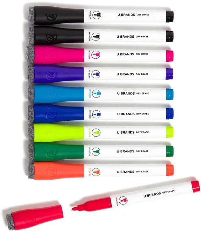 Main image of Fine Tip Dry Erase Markers with Eraser, Low Odor Whiteboard Markers Fine Tip, Assorted Bright Colors, Set of 10