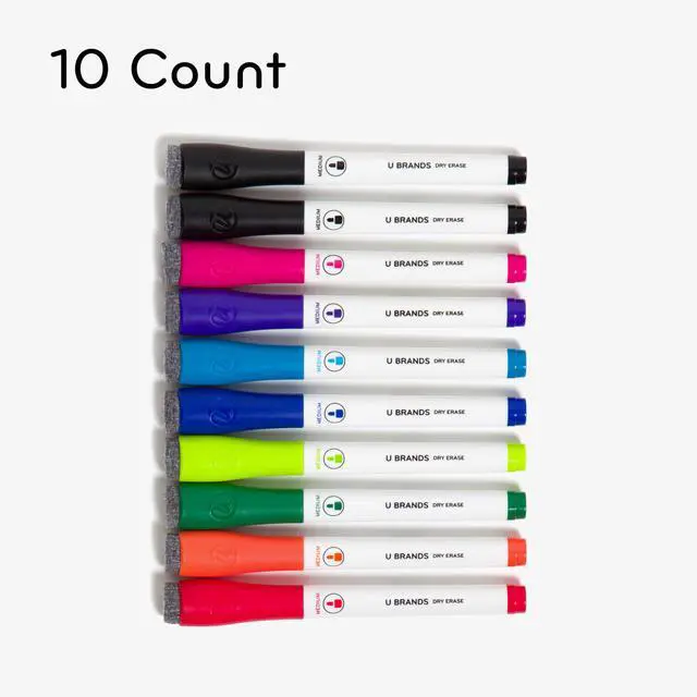 Alt view image 2 of 7 - Fine Tip Dry Erase Markers with Eraser, Low Odor Whiteboard Markers Fine Tip, Assorted Bright Colors, Set of 10
