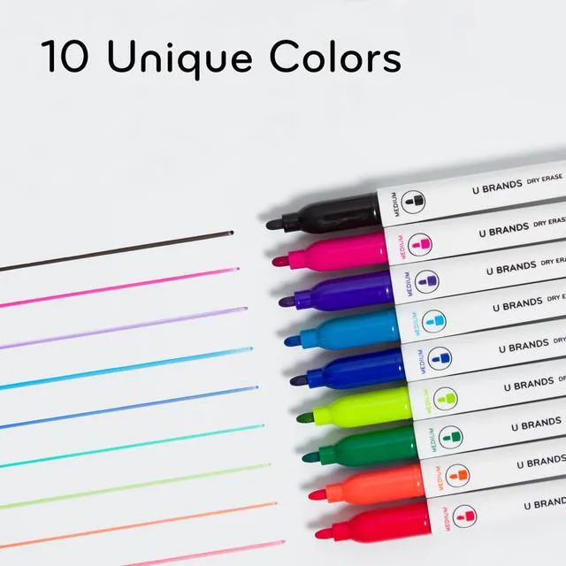 Alt view image 3 of 7 - Fine Tip Dry Erase Markers with Eraser, Low Odor Whiteboard Markers Fine Tip, Assorted Bright Colors, Set of 10