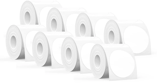 Main image of T50M Series Genuine Round Label Tape, 2'', 8 Rolls, White RFID Auto Size Detection, Laminated & Durable, Waterproof & Oilproof, Strong Adhesive, 140 Labels/Roll