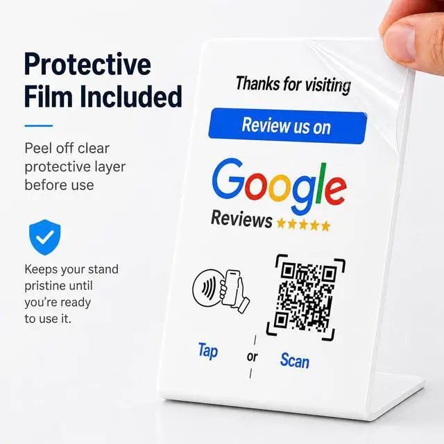 Alt view image 2 of 7 - NFC Tap Google Review Stand, White, Compact 4.3"x2.7", 5-STANDS Boost Customer Feedback, Tap & Scan QR, No App, No Subscription, Works on iPhone & Android