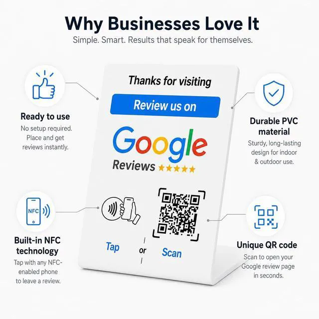 Alt view image 6 of 7 - NFC Tap Google Review Stand, White, Compact 4.3"x2.7", 5-STANDS Boost Customer Feedback, Tap & Scan QR, No App, No Subscription, Works on iPhone & Android