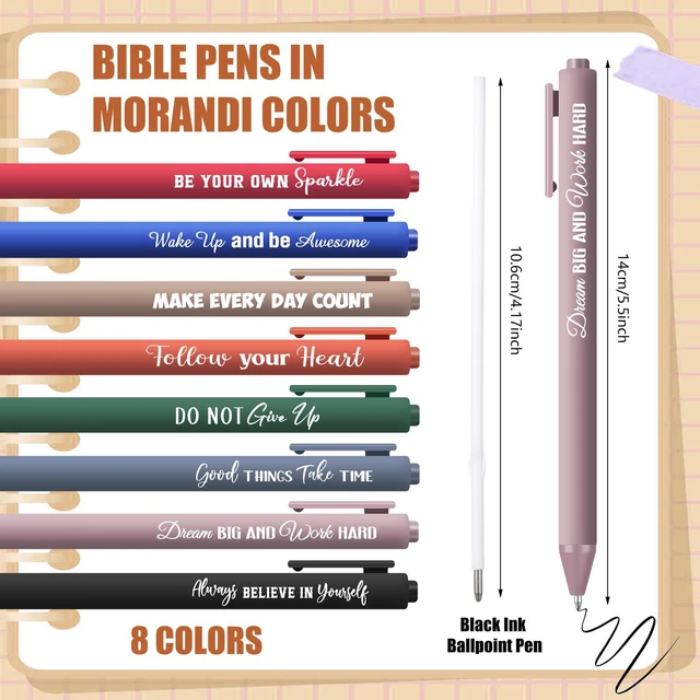 Alt view image 3 of 6 - 80 Pcs Motivational Pens Christian Ballpoint Pens Inspirational Quotes Writing Tool Small Retractable Tiny Black Ink Religious Gifts for Women Men Office School (Dark Color)
