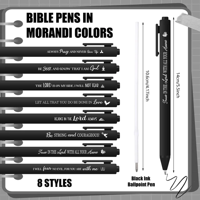 Alt view image 3 of 6 - 80 Pcs Bible Verse Pens Christian Ballpoint Pens Inspirational Quotes Writing Tool Small Retractable Tiny Black Ink Religious Gifts for Women Men Office School (Black)