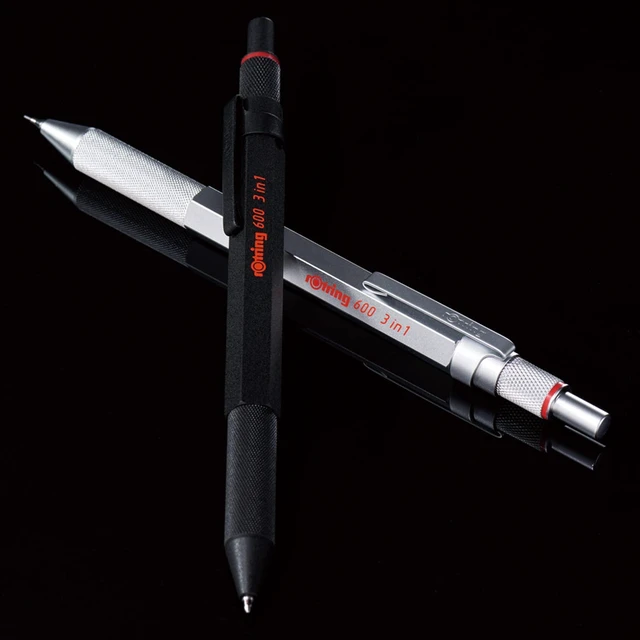 Alt view image 4 of 7 - 600 3-in-1 Multicolor Pen and Mechanical Pencil, Switches Between 2 Ballpoint Pen Fine Point Tips (Black and Red Ink) and 1 Mechanical Pencil Tip (0.5mm Lead), Silver Barrel