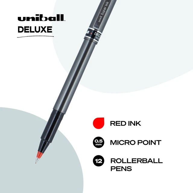 Alt view image 2 of 6 - Uniball Deluxe, Red Rollerball Pens - 0.5mm Micro Point, Pack of 12