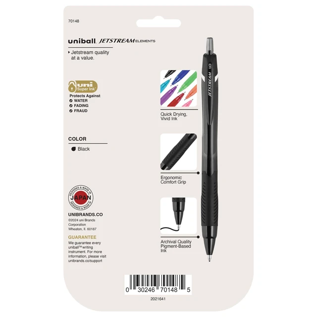 Alt view image 7 of 7 - uniball Jetstream Elements Ballpoint Pens, 1.0mm, Black Ink, 5 Pack Gel-smooth quick-drying hybrid ink, smudge-resistant for left-handed writers, contoured comfort grip, acid-free