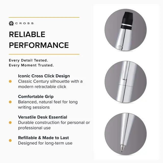 Alt view image 5 of 6 - Click Tuxedo Chrome Ballpoint Pen, Black Ink Writing Tool, Smooth Writing and Journaling, Comfortable Grip, Durable Construction, Medium Point Black Ink Refill