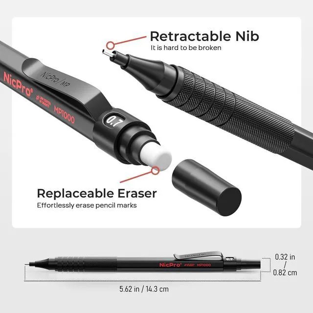 Alt view image 6 of 7 - 30PCS Black Metal Mechanical Pencil Set in Leather Case Art Drafting Pencil 0.5-0.9 mm, 2mm Lead Pencil Holders for Sketching Drawing, 16 Tube (6B 4B 2B HB 2H 4H Colors)Lead Refills