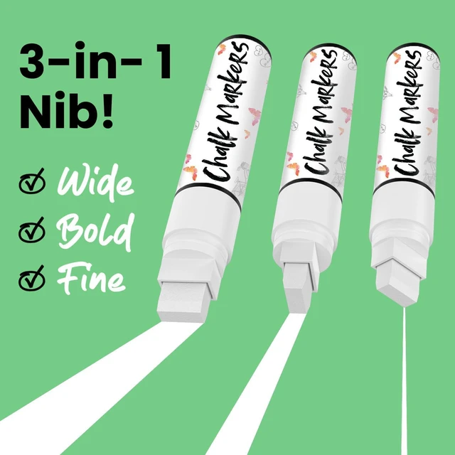 Alt view image 3 of 7 - 15mm Jumbo Car Window Markers for Glass Washable | 2 White 2 Black 4, 15mm Thick Chalk Pens Safe Erasable Liquid Chalk Markers for Blackboard, Chalkboards, Glass Board, Auto, Mirror, Wedding
