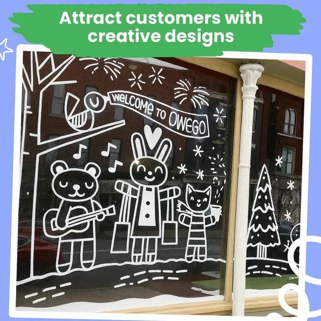 Alt view image 5 of 7 - 15mm Jumbo Car Window Markers for Glass Washable | 2 White 2 Black 4, 15mm Thick Chalk Pens Safe Erasable Liquid Chalk Markers for Blackboard, Chalkboards, Glass Board, Auto, Mirror, Wedding