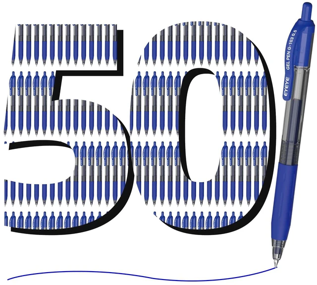 Alt view image 2 of 7 - G-103 Retractable Gel Pen 0.5mm, 50 Pack Extra Fine Point Blue Ink Pens Quick Drying, Ballpoint Pen Fine Point Smooth Writing Pens for for Office School Supplies
