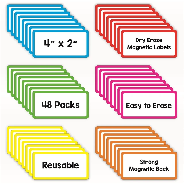 Alt view image 2 of 6 - Magnetic Dry Erase Labels, 2" x 4", 48 Pack Blank with Color Borders, Reusable Magnetic Name Tags, For Home, Office, Classroom
