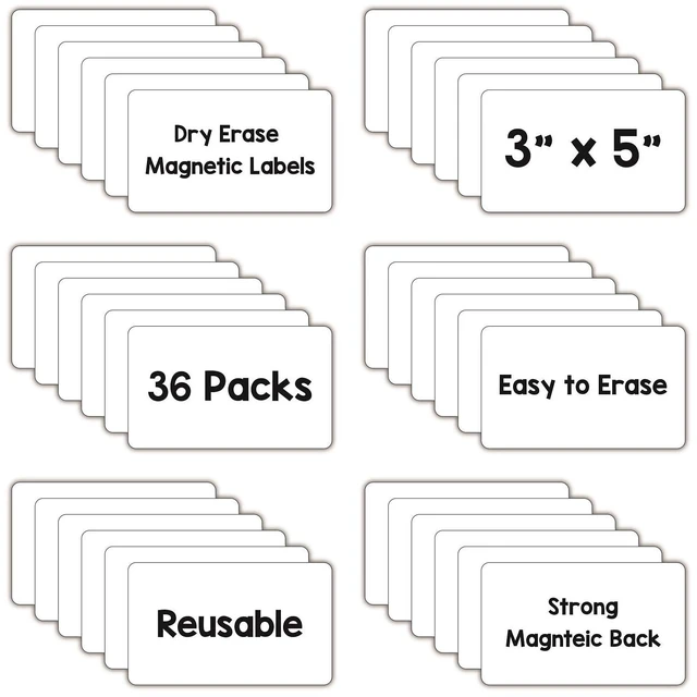 Alt view image 2 of 7 - Dry Erase Magnets, Blank Magnetic Dry Erase Lables, 36Pack, 3" x 5" Erasable Magnets for Whiteboard, Multipurpose White Magnetic Labels to Write On, For Classroom, Home, Education, Office
