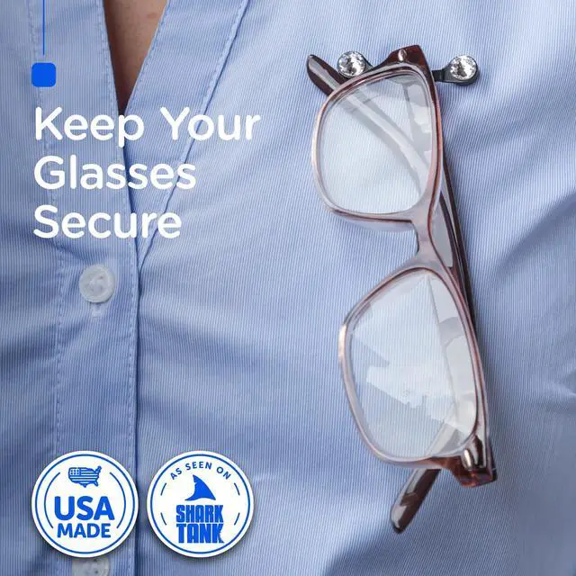 Alt view image 2 of 6 - Magnetic Eyeglass Holder, Eyewear Accessory, Clip for Sunglasses, Safety Glasses, Glasses Holders for Women, USA Made (Stainless Steel + Crystals)