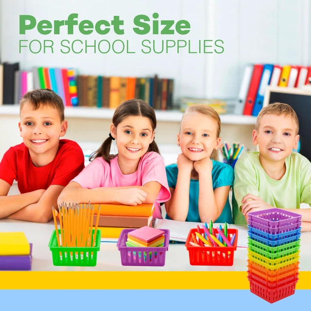 Alt view image 2 of 7 - 24 Pack Small Classroom Storage Baskets, Pack Bulk, Square 4.5" Sturdy Plastic Colorful Crayon & Pencil Container, Organizer Bins for Desk for Classrooms Supplies, Office, Toy Storage