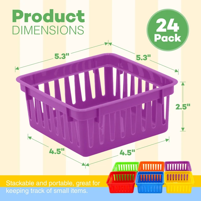 Alt view image 3 of 7 - 24 Pack Small Classroom Storage Baskets, Pack Bulk, Square 4.5" Sturdy Plastic Colorful Crayon & Pencil Container, Organizer Bins for Desk for Classrooms Supplies, Office, Toy Storage
