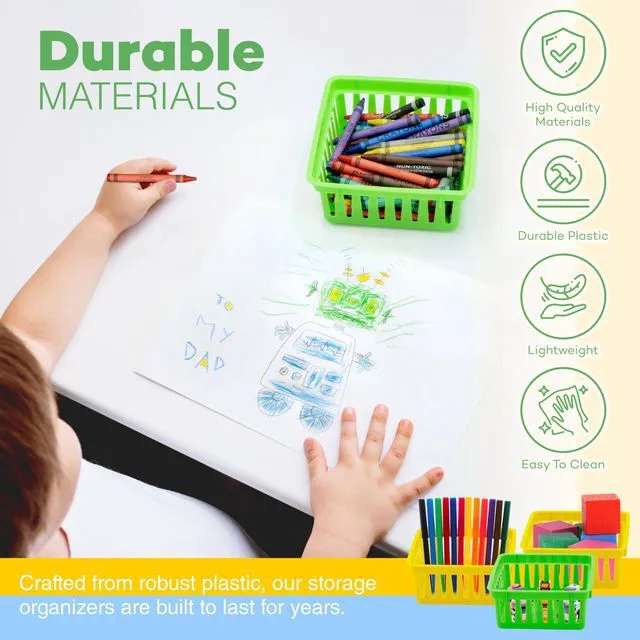 Alt view image 4 of 7 - 24 Pack Small Classroom Storage Baskets, Pack Bulk, Square 4.5" Sturdy Plastic Colorful Crayon & Pencil Container, Organizer Bins for Desk for Classrooms Supplies, Office, Toy Storage