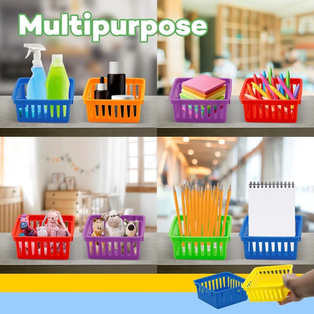 Alt view image 5 of 7 - 24 Pack Small Classroom Storage Baskets, Pack Bulk, Square 4.5" Sturdy Plastic Colorful Crayon & Pencil Container, Organizer Bins for Desk for Classrooms Supplies, Office, Toy Storage