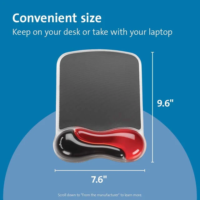 Alt view image 3 of 7 - Duo Gel Mouse Pad with Wrist Rest - Red (K62402AM) Ergonomic gel cushioning, non-skid backing, supports wrist during extended mouse use