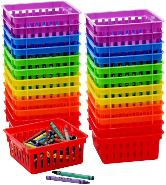 Alt view image 7 of 7 - 24 Pack Small Classroom Storage Baskets, Pack Bulk, Square 4.5" Sturdy Plastic Colorful Crayon & Pencil Container, Organizer Bins for Desk for Classrooms Supplies, Office, Toy Storage