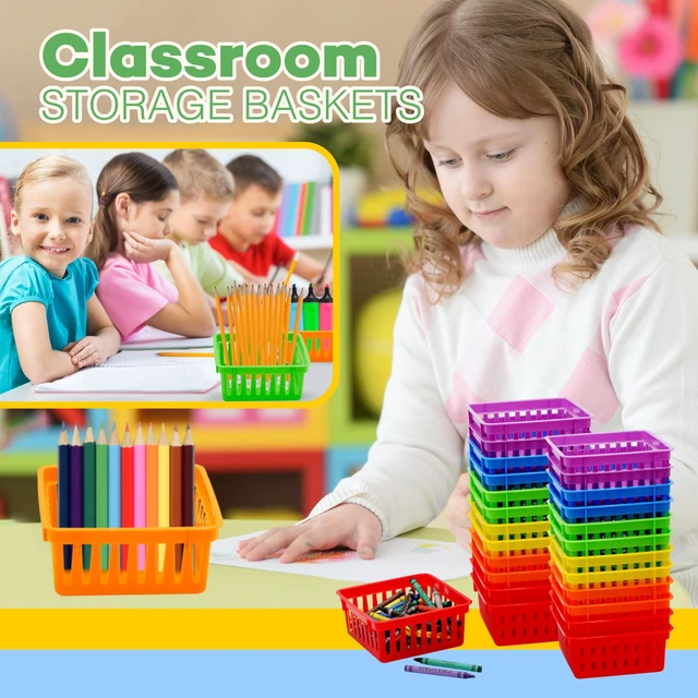 Alt view image 6 of 7 - 24 Pack Small Classroom Storage Baskets, Pack Bulk, Square 4.5" Sturdy Plastic Colorful Crayon & Pencil Container, Organizer Bins for Desk for Classrooms Supplies, Office, Toy Storage
