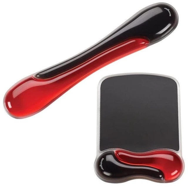 Alt view image 7 of 7 - Duo Gel Mouse Pad with Wrist Rest - Red (K62402AM) Ergonomic gel cushioning, non-skid backing, supports wrist during extended mouse use