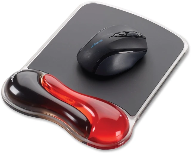 Alt view image 4 of 7 - Duo Gel Mouse Pad with Wrist Rest - Red (K62402AM) Ergonomic gel cushioning, non-skid backing, supports wrist during extended mouse use