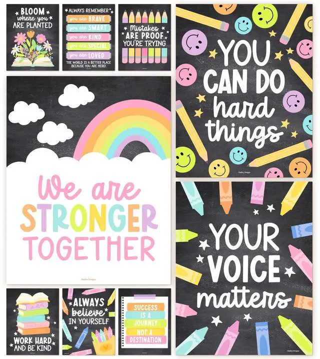 Main image of Motivational Poster for Classroom Decor Teacher Must Haves School Posters Chalkboard Growth Mindset Posters, Inspirational Wall Decor Middle School, Elementary Bulletin Board Decorations