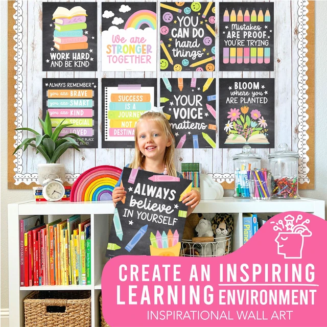 Alt view image 4 of 7 - Motivational Poster for Classroom Decor Teacher Must Haves School Posters Chalkboard Growth Mindset Posters, Inspirational Wall Decor Middle School, Elementary Bulletin Board Decorations