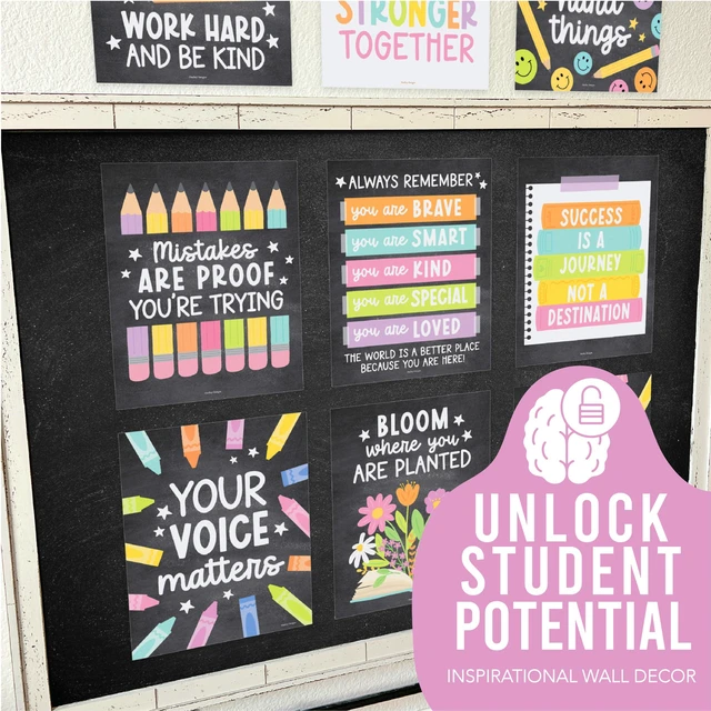 Alt view image 5 of 7 - Motivational Poster for Classroom Decor Teacher Must Haves School Posters Chalkboard Growth Mindset Posters, Inspirational Wall Decor Middle School, Elementary Bulletin Board Decorations
