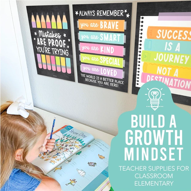 Alt view image 7 of 7 - Motivational Poster for Classroom Decor Teacher Must Haves School Posters Chalkboard Growth Mindset Posters, Inspirational Wall Decor Middle School, Elementary Bulletin Board Decorations