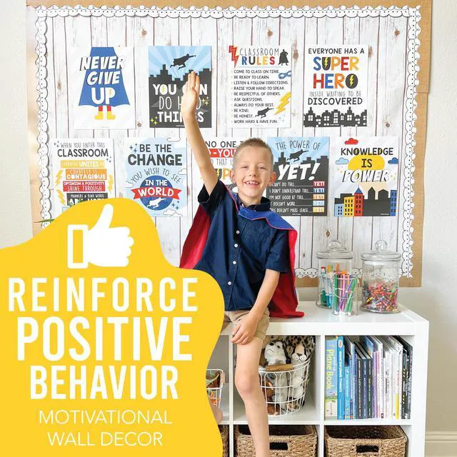 Alt view image 2 of 7 - Motivational Poster for Classroom Decor Teacher Must Haves, Classroom Rules Superhero Growth Mindset Posters, Inspirational Wall Decor Middle School, Elementary Bulletin Board Decorations