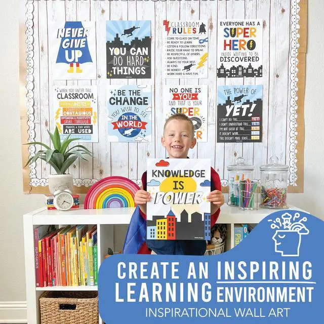 Alt view image 4 of 7 - Motivational Poster for Classroom Decor Teacher Must Haves, Classroom Rules Superhero Growth Mindset Posters, Inspirational Wall Decor Middle School, Elementary Bulletin Board Decorations