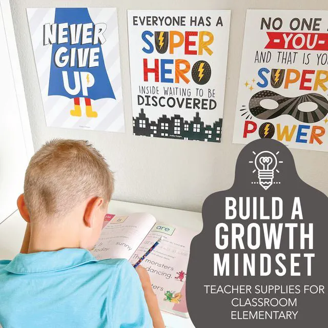 Alt view image 7 of 7 - Motivational Poster for Classroom Decor Teacher Must Haves, Classroom Rules Superhero Growth Mindset Posters, Inspirational Wall Decor Middle School, Elementary Bulletin Board Decorations