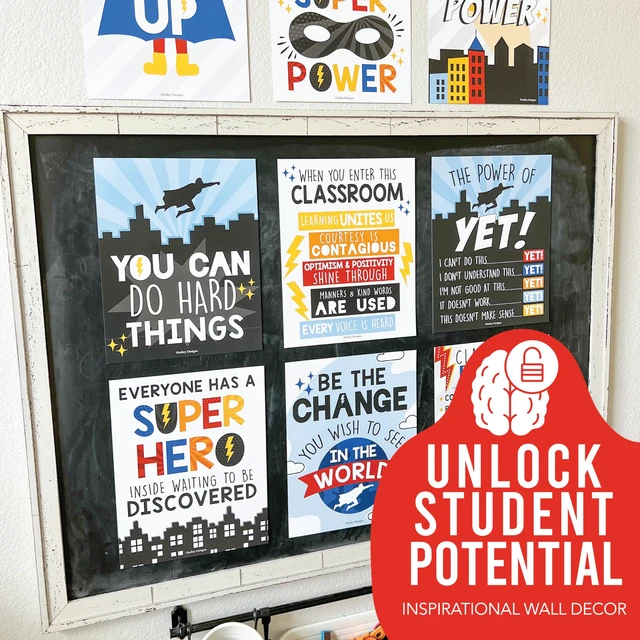 Alt view image 5 of 7 - Motivational Poster for Classroom Decor Teacher Must Haves, Classroom Rules Superhero Growth Mindset Posters, Inspirational Wall Decor Middle School, Elementary Bulletin Board Decorations
