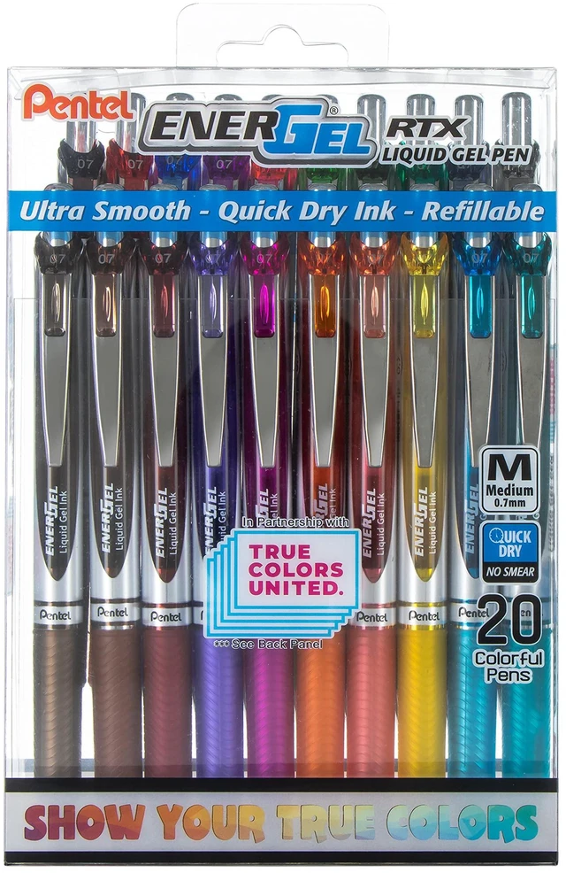 Main image of EnerGel RTX True Colors United 0.7mm Medium Line, 20 Assorted ink Colors, Pack of 20 pens BL77PC20MTCU