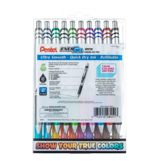 Alt view image 3 of 7 - EnerGel RTX True Colors United 0.7mm Medium Line, 20 Assorted ink Colors, Pack of 20 pens BL77PC20MTCU