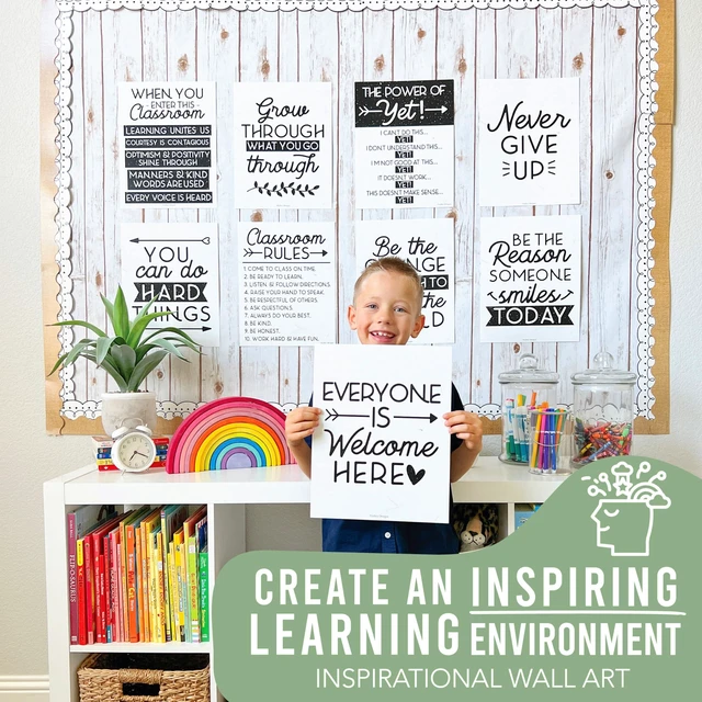 Alt view image 4 of 7 - Motivational Poster for Classroom Decor Teacher Must Haves, Classroom Rules Black & White Growth Mindset Posters, Inspirational Wall Decor Middle School, Elementary Bulletin Board Decorations