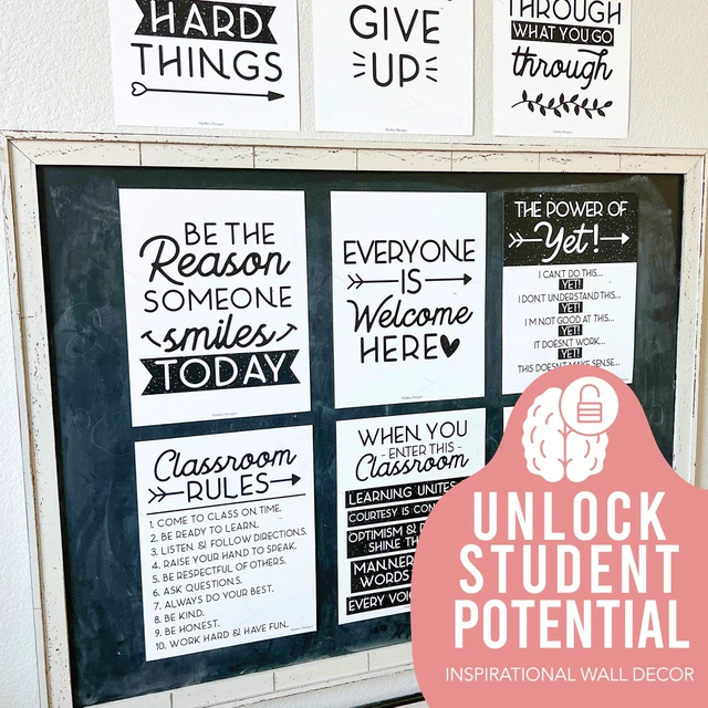 Alt view image 5 of 7 - Motivational Poster for Classroom Decor Teacher Must Haves, Classroom Rules Black & White Growth Mindset Posters, Inspirational Wall Decor Middle School, Elementary Bulletin Board Decorations