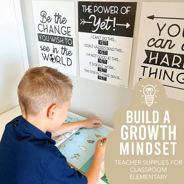 Alt view image 7 of 7 - Motivational Poster for Classroom Decor Teacher Must Haves, Classroom Rules Black & White Growth Mindset Posters, Inspirational Wall Decor Middle School, Elementary Bulletin Board Decorations