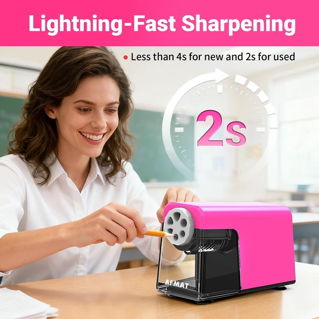 Alt view image 4 of 7 - 6-Hole Electric Pencil Sharpener Heavy Duty, Pencil Sharpener for Classroom, Cordless &Rechargeable, Colored Pencil Sharpeners for 6-11mm Pencils, Auto Stop, Super Fast, 10,000+ Sharpenings PSD1