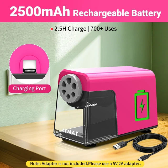 Alt view image 6 of 7 - 6-Hole Electric Pencil Sharpener Heavy Duty, Pencil Sharpener for Classroom, Cordless &Rechargeable, Colored Pencil Sharpeners for 6-11mm Pencils, Auto Stop, Super Fast, 10,000+ Sharpenings PSD1