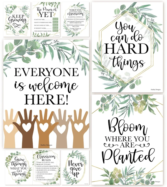 Main image of Motivational Poster for Classroom Decor Teacher Must Haves, Classroom Rules Geo Greenery Growth Mindset Posters, Inspirational Wall Decor Middle School, Elementary Bulletin Board Decorations