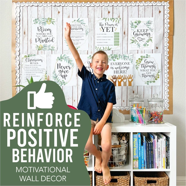 Alt view image 2 of 7 - Motivational Poster for Classroom Decor Teacher Must Haves, Classroom Rules Geo Greenery Growth Mindset Posters, Inspirational Wall Decor Middle School, Elementary Bulletin Board Decorations
