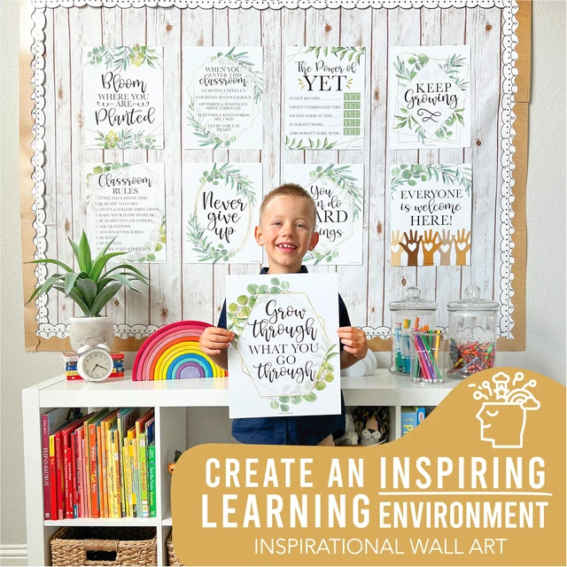 Alt view image 4 of 7 - Motivational Poster for Classroom Decor Teacher Must Haves, Classroom Rules Geo Greenery Growth Mindset Posters, Inspirational Wall Decor Middle School, Elementary Bulletin Board Decorations