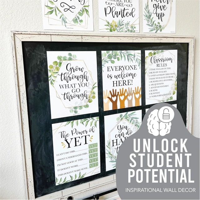Alt view image 5 of 7 - Motivational Poster for Classroom Decor Teacher Must Haves, Classroom Rules Geo Greenery Growth Mindset Posters, Inspirational Wall Decor Middle School, Elementary Bulletin Board Decorations